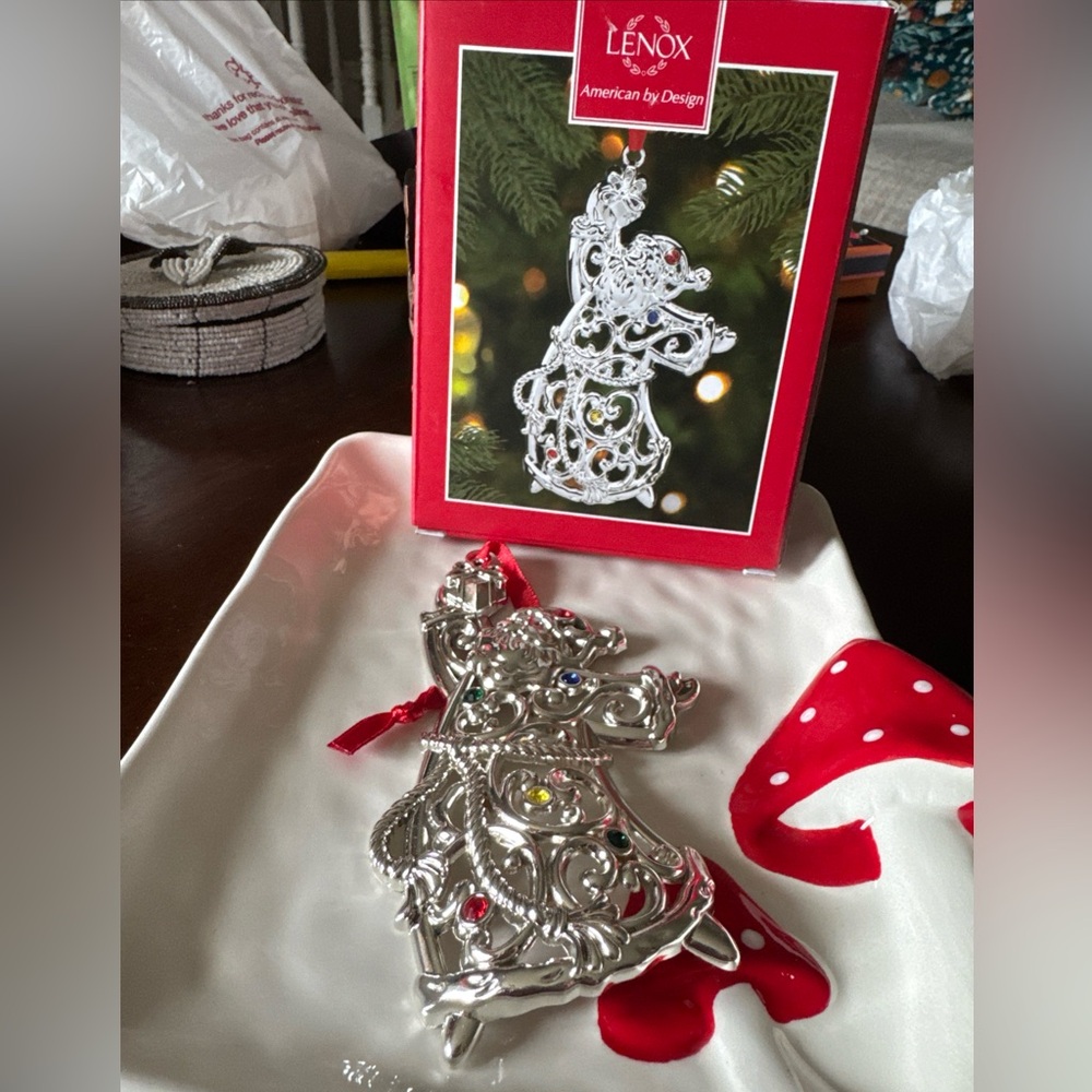 Lenox Silver Plated American By Design Crystal Santa Claus Christmas Ornament